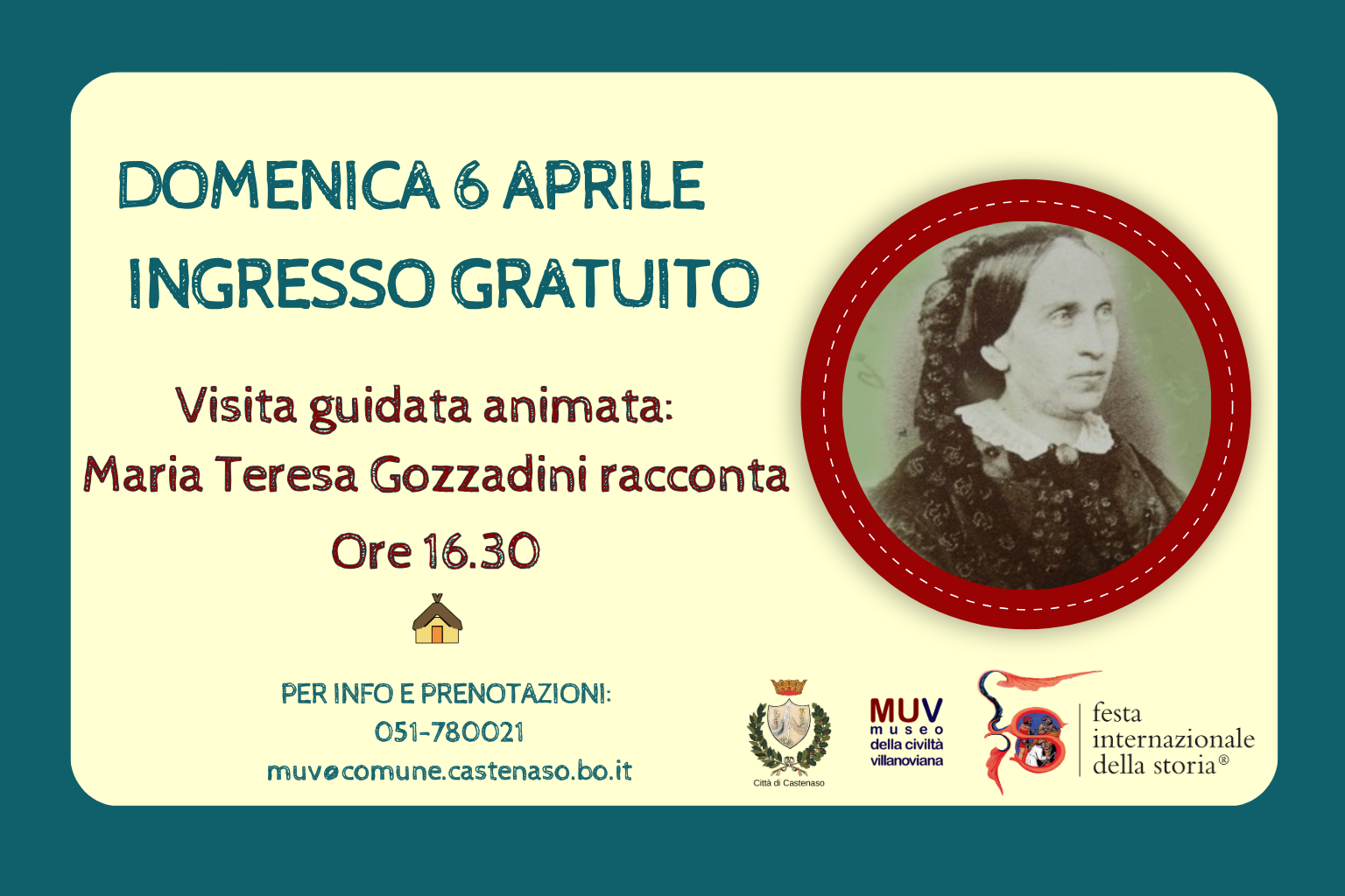 Locandina Ingresso gratuito al MUV domenica 6 aprile 2025. Fotografia di Maria Teresa Gozzadini