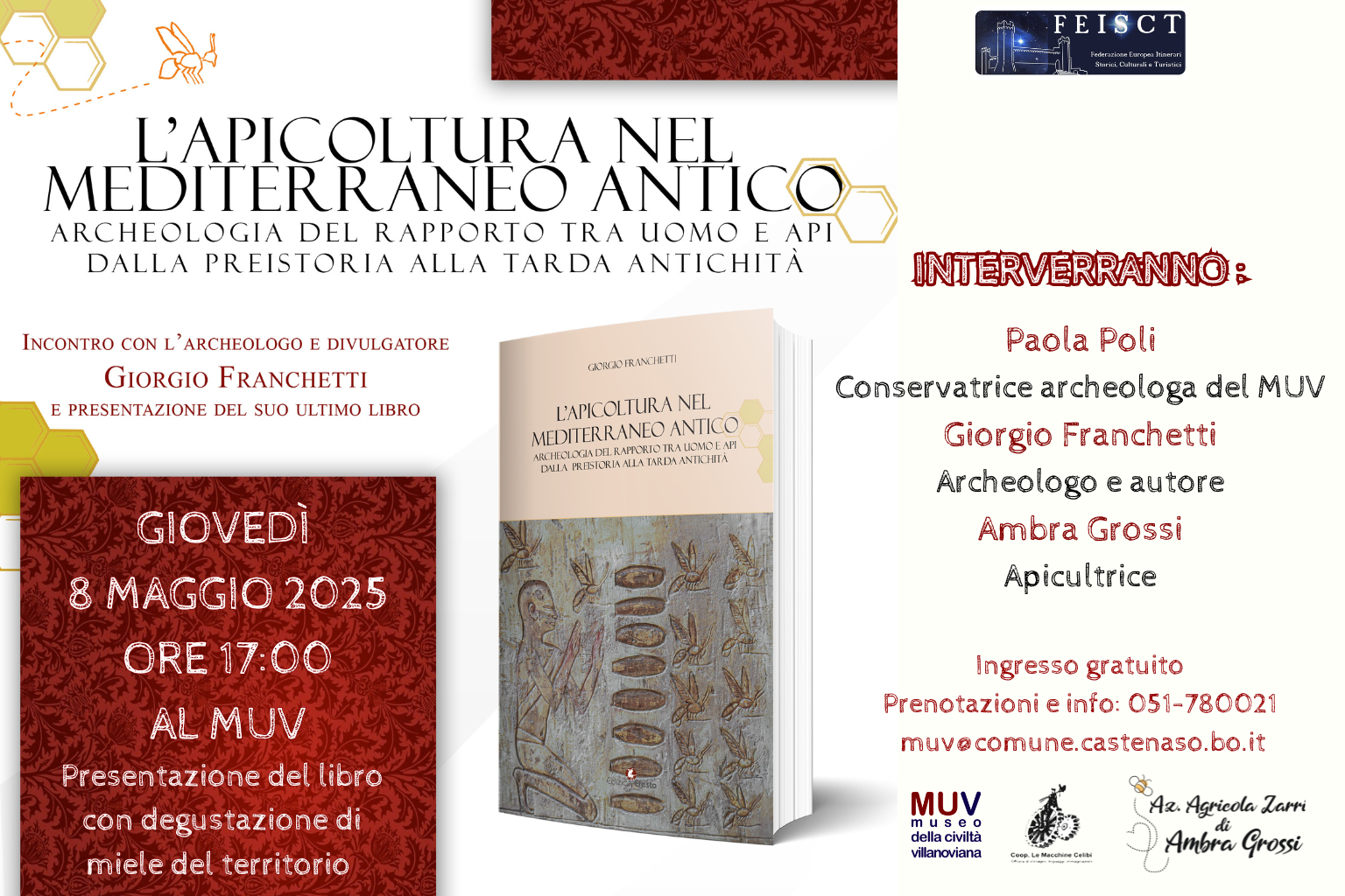 Locandina della presentazione del libro: L'apicultura nel mediterraneo antico, con degustazione di miele