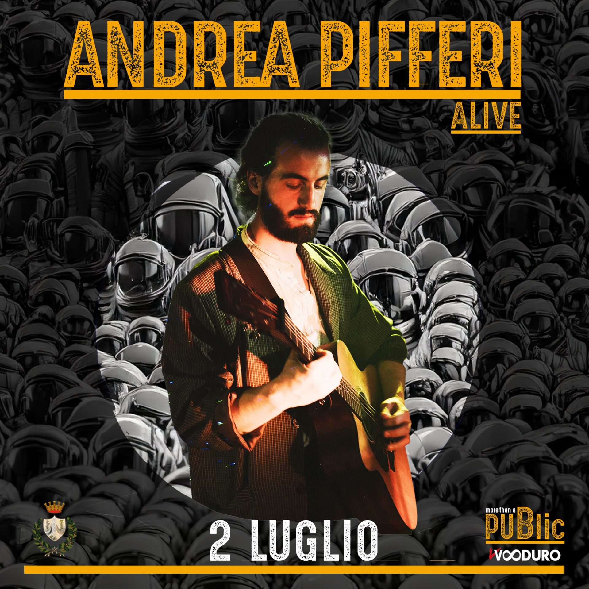 Locandina evento con il cantante Andrea Pifferi al centro