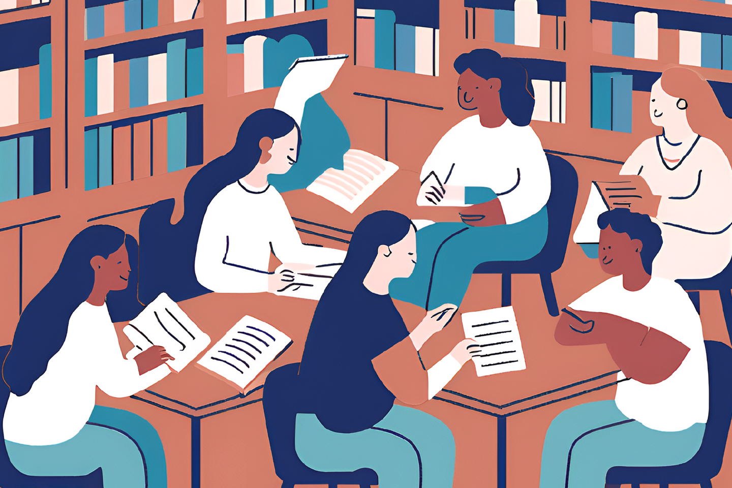 illustrazione con donne in lettura