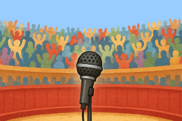 microfono illustrato davanti a un'arena