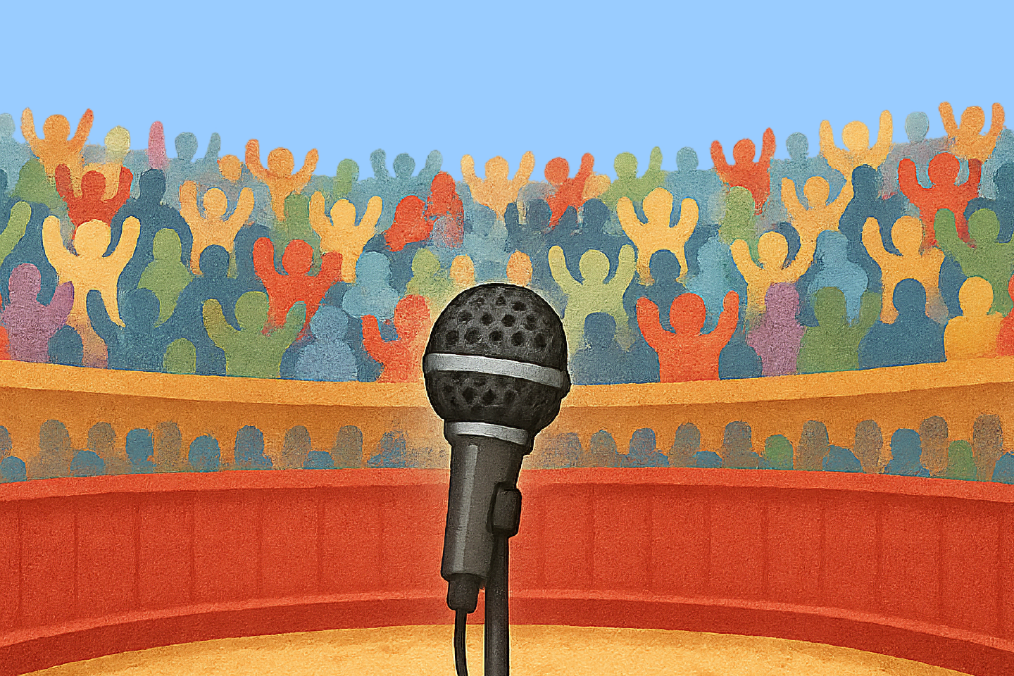 microfono illustrato davanti a un'arena