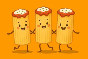 illustrazione con tre cannelloni danzanti