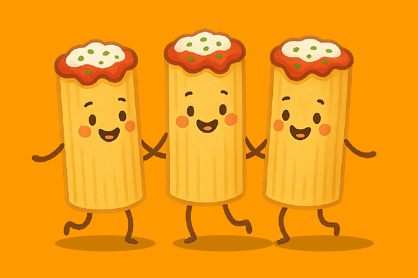 illustrazione con tre cannelloni danzanti