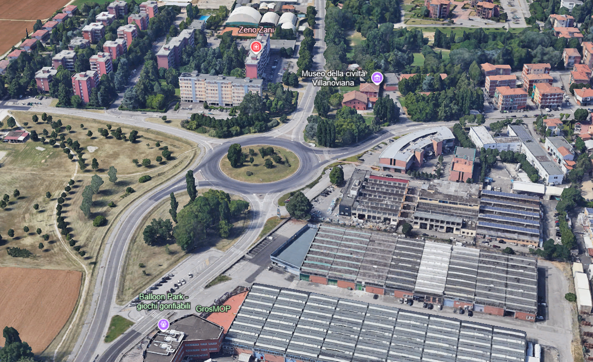 Immagine google earth della rotatoria Villanova, Bo