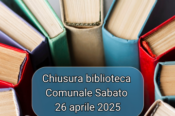 Fotografia libri in cerchio, annuncio chiusura biblioteca comunale sabato 26 aprile 2025