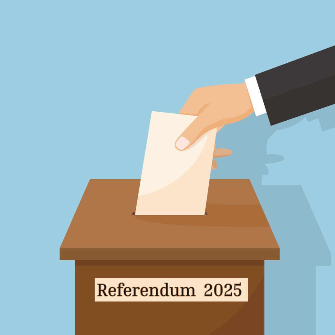 L'immagine evidenza l'azione di voto in un contesto di referendum, programmato per il 2025