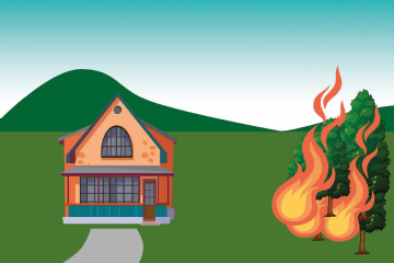 illustrazione con una abitazione minacciata dalle fiamme