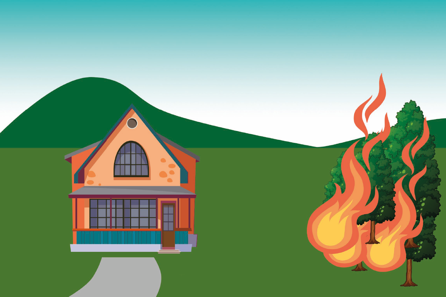 illustrazione con una abitazione minacciata dalle fiamme