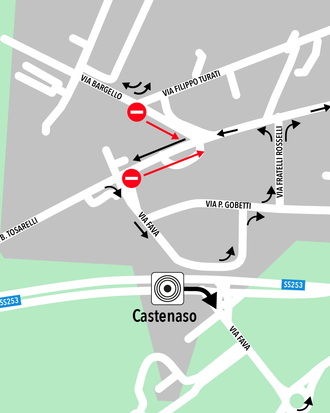 planimetria della zona interessata dalle modifiche della viabilità
