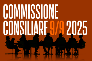 illustrazione di uomini e donne seduti intorno a un tavolo con la scrivva "commissione consiliare 9/9/2025"