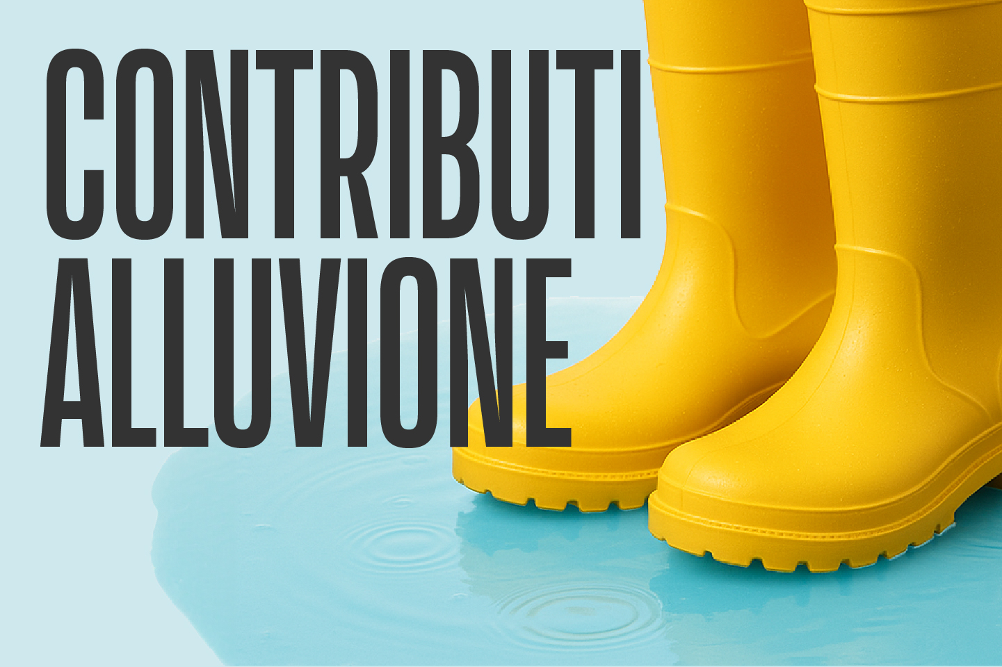 stivali gialli con la scritta "Contributi alluvione"