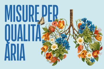 due polmoni composti da fiori con la scritta "misura per qualità aria"