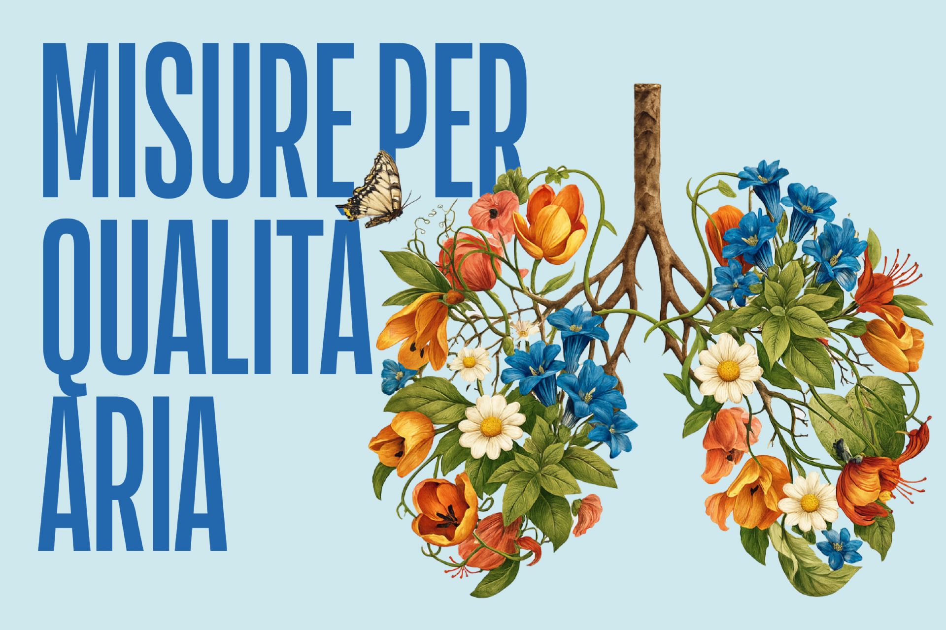 due polmoni composti da fiori con la scritta "misura per qualità aria"