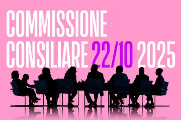 illustrazione di uomini e donne seduti intorno a un tavolo con la scritta "commissione consiliare 22/10/2025"
