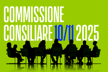 illustrazione di uomini e donne seduti intorno a un tavolo con la scrivva "commissione consiliare 9/9/2025"
