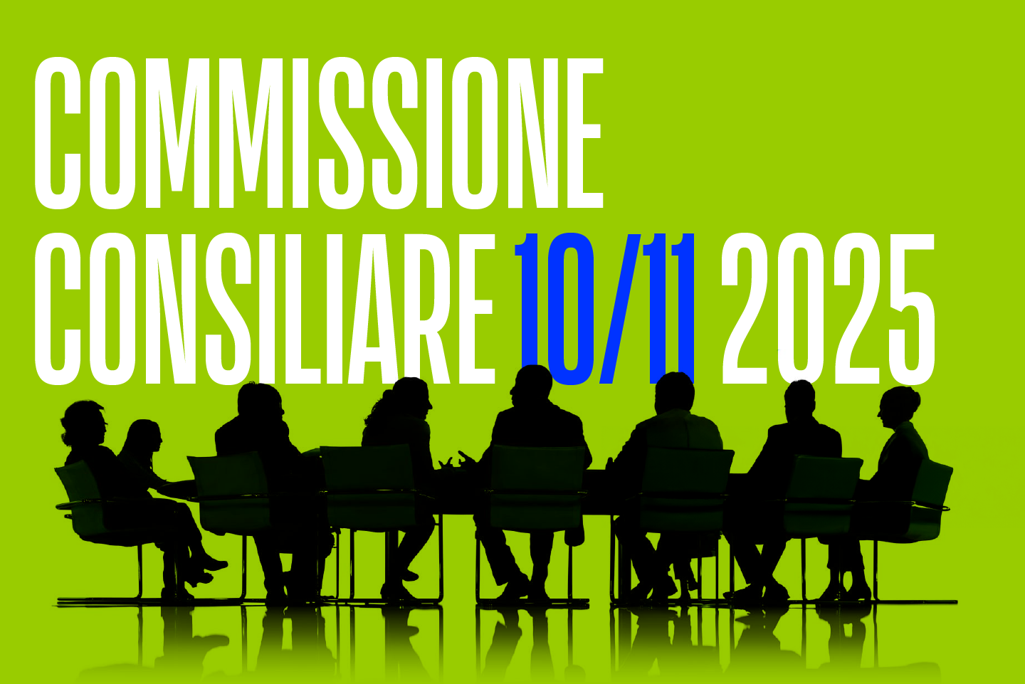 illustrazione di uomini e donne seduti intorno a un tavolo con la scrivva "commissione consiliare 9/9/2025"