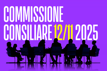 illustrazione di uomini e donne seduti intorno a un tavolo con la scrivva "commissione consiliare 9/9/2025"