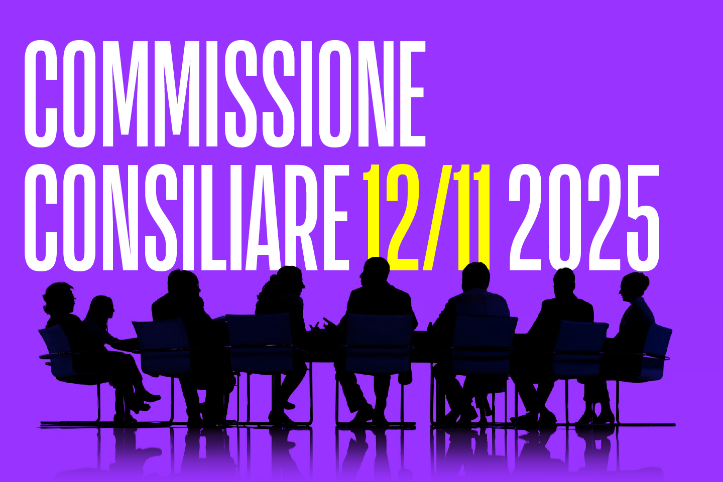 illustrazione di uomini e donne seduti intorno a un tavolo con la scrivva "commissione consiliare 9/9/2025"