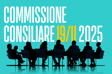 illustrazione di uomini e donne seduti intorno a un tavolo con la scrivva "commissione consiliare 7/10/2025"