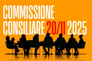 illustrazione di uomini e donne seduti intorno a un tavolo con la scrivva "commissione consiliare 7/10/2025"