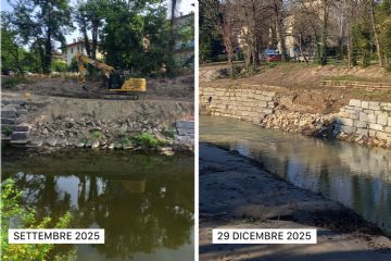 La sponda del torrente Idice in due momenti distinti