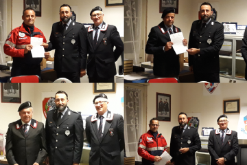 Il Comandante della P.M. Terre di Pianura Luca Tassoni e i vertici dell'ANC riuniti per la nomina di nuovi 4 C.re Aus. (Gombi, Strazzari, Cacia e Zaghini) che hanno ottenuto la qualifica di Assistente Civico e sono ora giuridicamente operativi - 3/05/2018